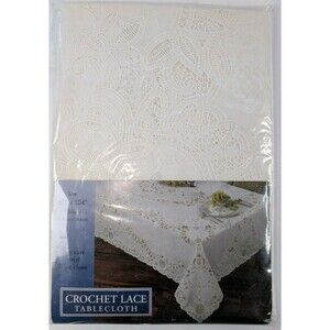Crochet Lace Vinyl Tablecloth 60x104 Oblong White Wipe Clean New